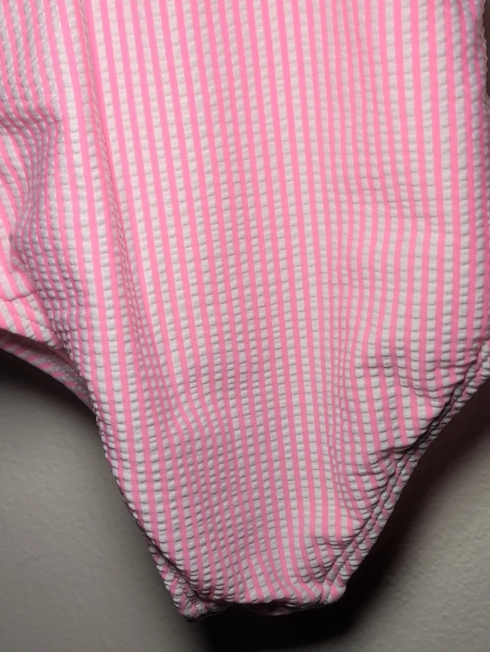 Cat & Jack Pink + White Striped One-Piece Swimsuit Bow Shoulder Baby Girl 18M
